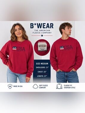 B*WEAR USA Authentic Crewneck Sweatshirt Medium Made in USA Red Vintage